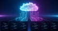 Secure Data Transfer and Storage: Server Racks Connecting to a Neon Cloud Computing Network for Modern Businesses Royalty Free Stock Photo