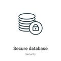 Secure database outline vector icon. Thin line black secure database icon, flat vector simple element illustration from editable Royalty Free Stock Photo