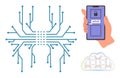 Secure Device Unlock Concept Featuring Circuitry, Smartphone, and Cloud Representation Royalty Free Stock Photo