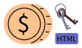 Secure Digital Access with Currency, Keys, and HTML Concept Representation Royalty Free Stock Photo