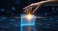 Secure digital data access, hand interacts with glowing folder icon Royalty Free Stock Photo