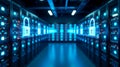 Secure digital data center with glowing padlocks representing cybersecurity and network protection Royalty Free Stock Photo