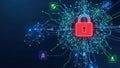 Secure digital network with central lock symbol Royalty Free Stock Photo