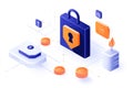 Secure digital network with data encryption and API REST security concept, featuring lock and technology icons Royalty Free Stock Photo
