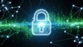 Secure digital network with illuminated lock symbol Royalty Free Stock Photo