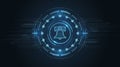 Secure Digital Notifications Cyber Bell System with Starburst Futuristic Blue Tech Design Abstract Background