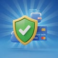 Secure Digital Payment Protection Shield 3D Royalty Free Stock Photo