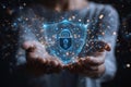 Secure Digital Shield Hands Holding Cyber Protection, Background Royalty Free Stock Photo