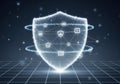 Secure digital shield protecting data and user connections with glowing network grid Royalty Free Stock Photo