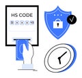 Secure Digital Transaction Concept with HS Code, Payment, Shield Lock, and Time Management Royalty Free Stock Photo