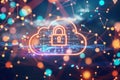 Secure Digital Transformation Glowing Cloud Icon with Lock Symbolizing Data Protection in the Cloud Royalty Free Stock Photo
