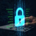 Secure digital world cybersecurity concept with glowing padlock and binary code Royalty Free Stock Photo