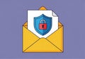 Secure document delivery yellow envelope with shield and lock icon flat design Royalty Free Stock Photo