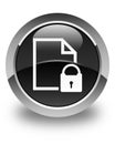 Secure document icon glossy black round button Royalty Free Stock Photo