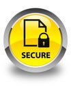 Secure (document page padlock icon) glossy yellow round button Royalty Free Stock Photo