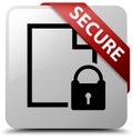 Secure (document page padlock icon) white square button red ribbon in corner