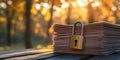 Secure Documents: A Closeup Shot with Padlock on Table. High-Resolution, Detailed Image Symbolizing Data Protection. Sho