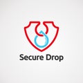 Secure drop logo vector with simple touch, icon, element, and template for company