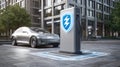 Secure Electric Car Charging Terminal Features Advanced Data Protection in Urban Environment Royalty Free Stock Photo