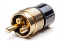 Secure Electrical Connection Metallic Connector Plug with Brass Terminals and Black Insulation Inserts into a Reliable Royalty Free Stock Photo