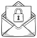 Secure Email Correspondence Depicted in a Sketch Style Illustration an Open Envelope with Secure Lock Icon on a Note Royalty Free Stock Photo