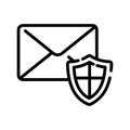 Secure email icon. Safe mobile mail, email sign with shield. Cyber security vector icon