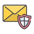 Secure email icon. Safe mobile mail, email sign with shield. Cyber security vector icon