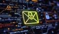 Secure email interface with encrypted message notifications and lock icons, privacy protection, icon