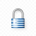 Secure enclosed padlock with the flag of Greece. Isolated on checkered background