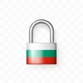 Secure enclosed padlock with the image of the flag of Bulgaria. Isolated on checkered background. Lock icon. Data protection,