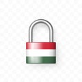 Secure enclosed padlock with the image of the flag of Hungary. Isolated on checkered background. Lock icon. Data protection,