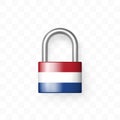 Secure enclosed padlock with image of the flag of Netherland. Isolated on checkered background. Lock icon. Data protection,