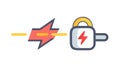 Secure Energy Transfer: Dual Lightning Bolts with Padlock, vector design Generative AI Royalty Free Stock Photo