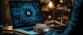 secure file transfer, A close-up of a hands typing on a laptop showcasing a secure file upload dialog. The screen displays a