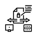 Secure file upload computer server line icon vector illustration