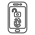 Secure fingerprint access icon outline vector. Modern phone unlock