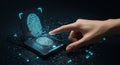 Secure Fingerprint Access System AI Advanced fingerprint security biometric authentication access future technology data Royalty Free Stock Photo