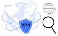 Secure Global Internet Connection with VPN Shield and Magnifying Glass Symbolizing Online Protection Royalty Free Stock Photo