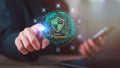 Secure global payment concept showing protected digital transactions, fintech security shield, online finance network, mobile Royalty Free Stock Photo