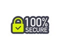 100 Secure grunge vector icon. Badge or button for commerce website. Vector illustration. Royalty Free Stock Photo