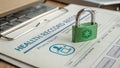 Secure health record document with green padlock symbolizing privacy protection. image emphasizes importance of safeguarding