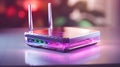 Secure high speed router hologram for home networks and online communication on blurred background