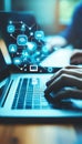 Secure Home Network, Family Browsing with Data Protection, Technology Icons, Cybersecurity Concept