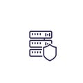 Secure hosting, server vector line icon on white Royalty Free Stock Photo