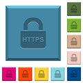Secure http protocol engraved icons on edged square buttons