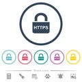 Secure http protocol flat color icons in round outlines