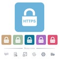 Secure http protocol flat icons on color rounded square backgrounds