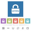 Secure http protocol flat white icons in square backgrounds