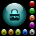 Secure http protocol icons in color illuminated glass buttons