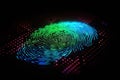 Secure Identity Illuminated Neon Fingerprint Symbolizing Identification and Cyber Security.. created with Generative AI